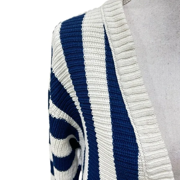Free People navy Blue & Cream high Tide Striped Cardigan oversized cotton sz xs - Picture 10 of 14